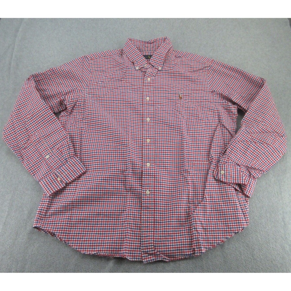 Ralph Lauren Mens Button Down Classic Fit Red Blue Gingham Plaid Shirt XL